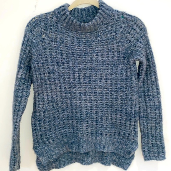 Anthropologie Field Flower soft blue green fluffy chunky crew neck sweater Sz S - Picture 3 of 13